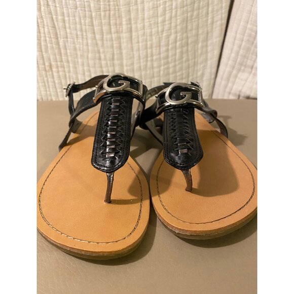 G by Guess Womens Sandals Size 9M Black Leather with Silver Buckle Decor Casual - Picture 7 of 11
